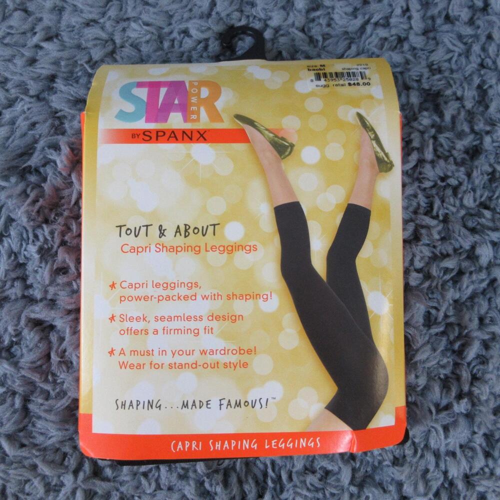 Spanx Leggings Womens M Black Capri Shaping Compression Star Power 2219 NWB